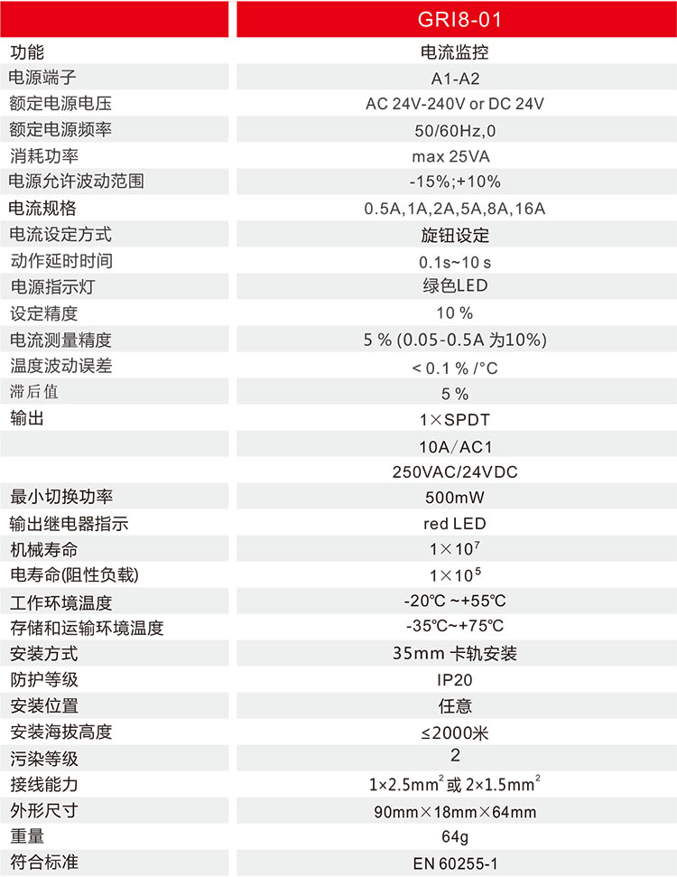 電流監(jiān)控繼電器技術(shù)參數(shù)
